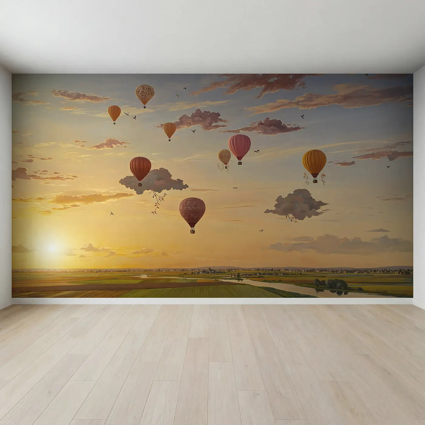 Full view of Cloud Balloon Parade Wallpaper Mural by Whimsy Tots