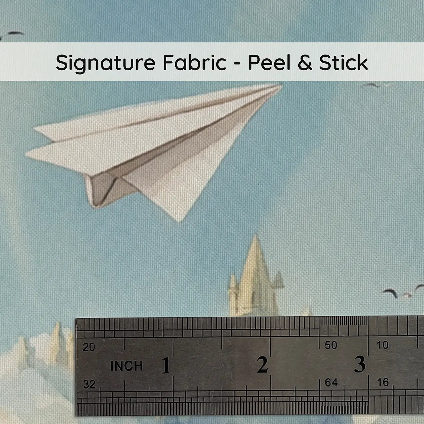 Fabric texture close-up of Paper Airplane Cloud Journey Wallpaper Mural by Whimsy Tots