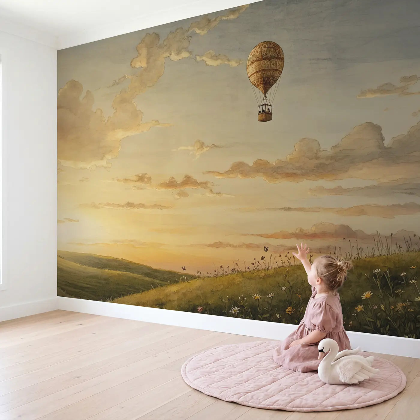 Child in nursery with Single Ornate Balloon Vast Wallpaper Mural by Whimsy Tots