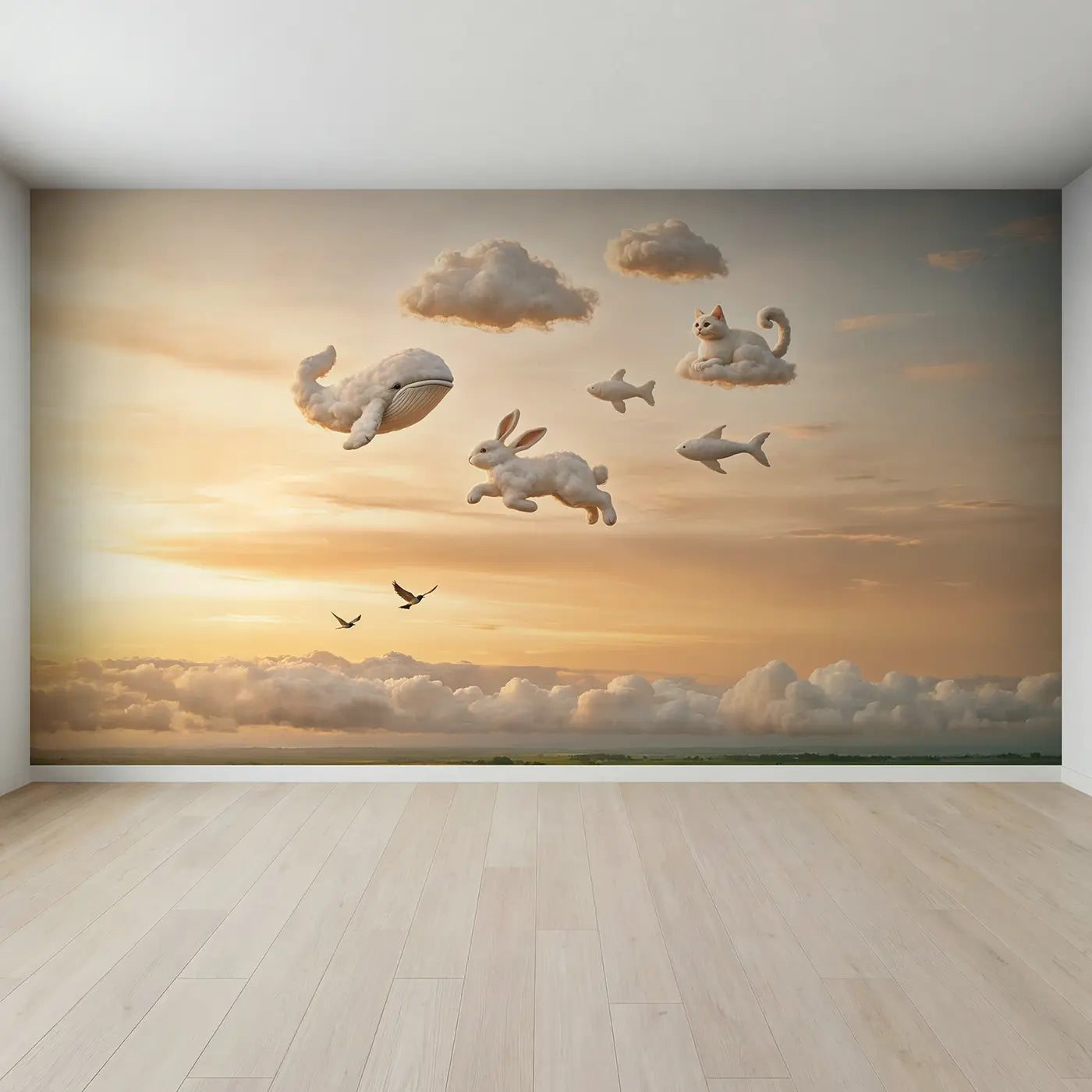 Full view of Cloud Animal Sky Wallpaper Mural by Whimsy Tots