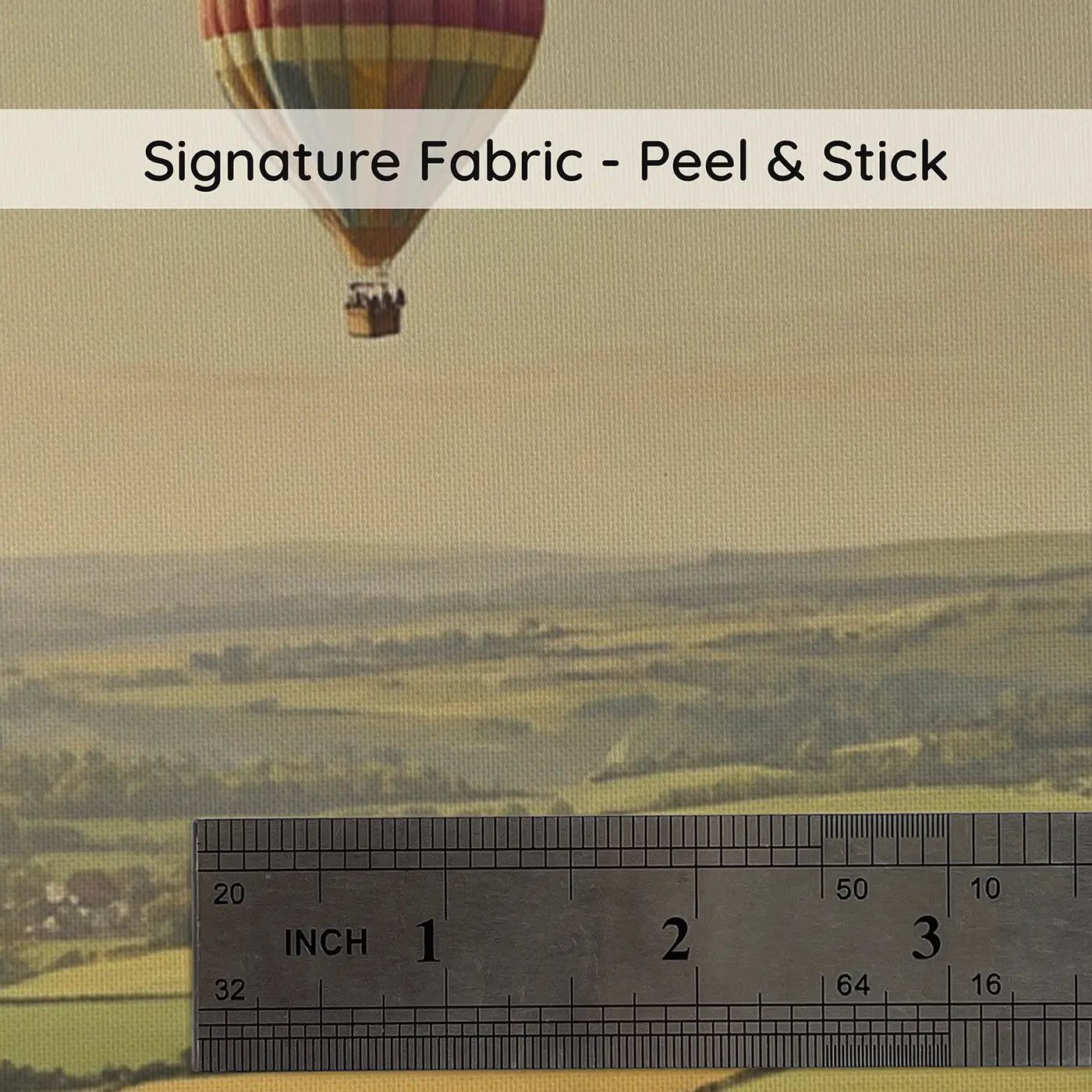 Fabric texture close-up of Hot Air Balloon Patchwork Fields Wallpaper Mural by Whimsy Tots