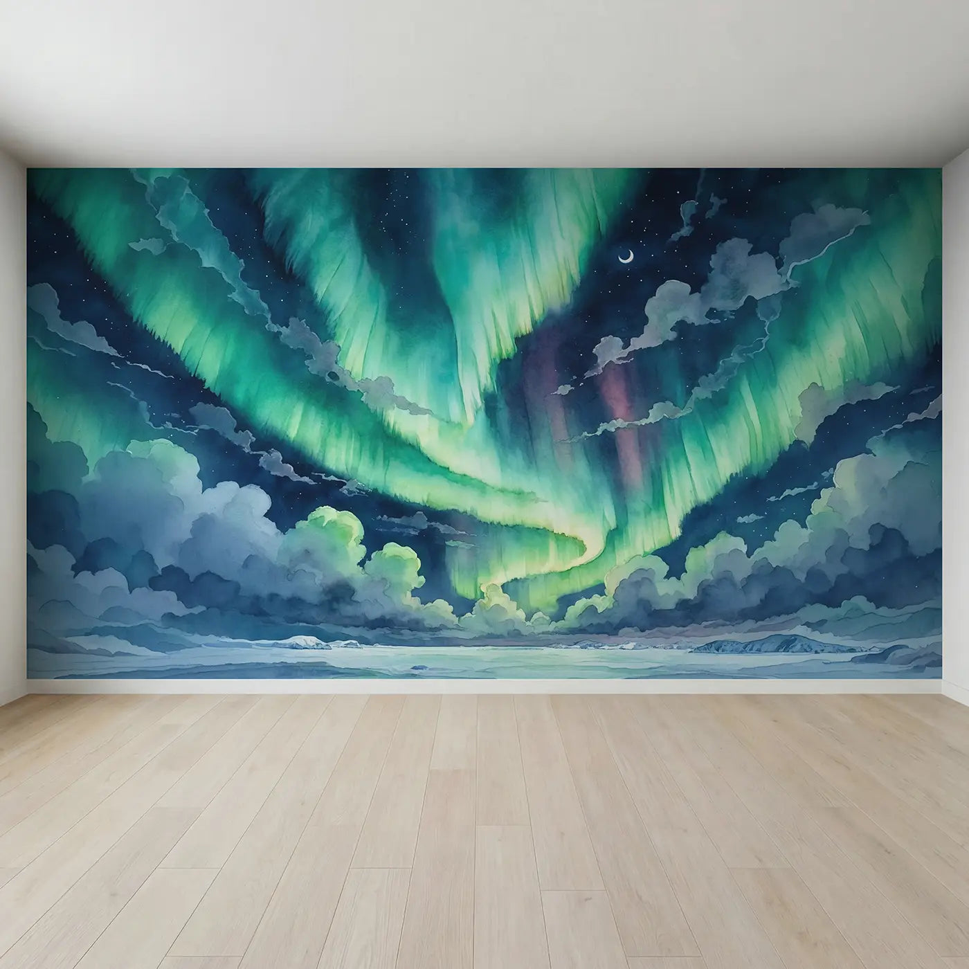 Full view of Polar Aurora Clouds Wallpaper Mural by Whimsy Tots