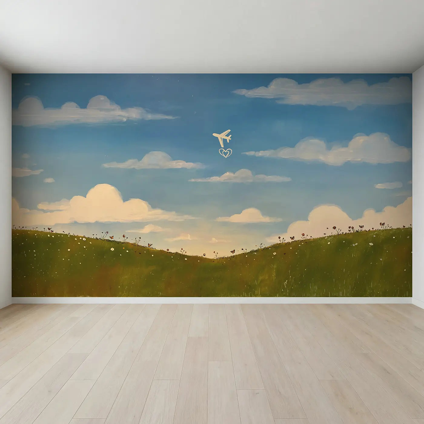 Full view of Skywriter Plane Leaving Heart Wallpaper Mural by Whimsy Tots