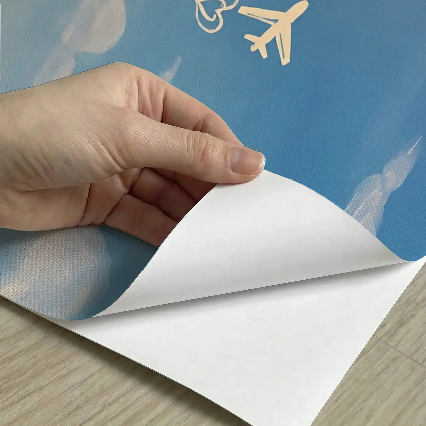 Peel-and-stick detail of Skywriter Plane Leaving Heart Wallpaper Mural by Whimsy Tots