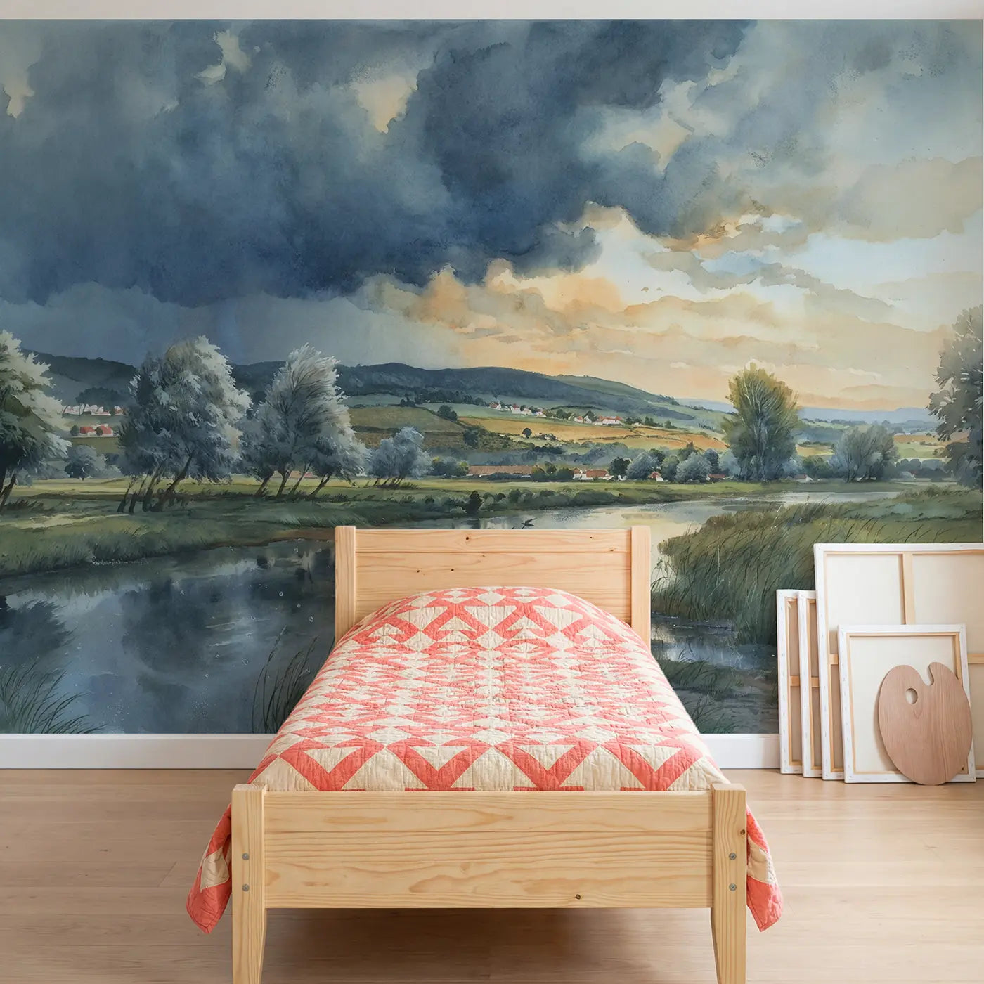 Watercolor cloud sky wallpaper mural for kids room by Whimsy Tots