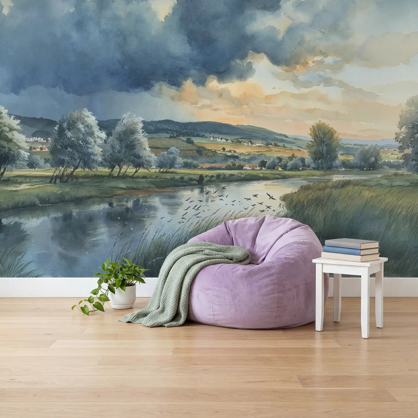 Approaching Storm Pastoral Wallpaper Mural in playroom setting by Whimsy Tots