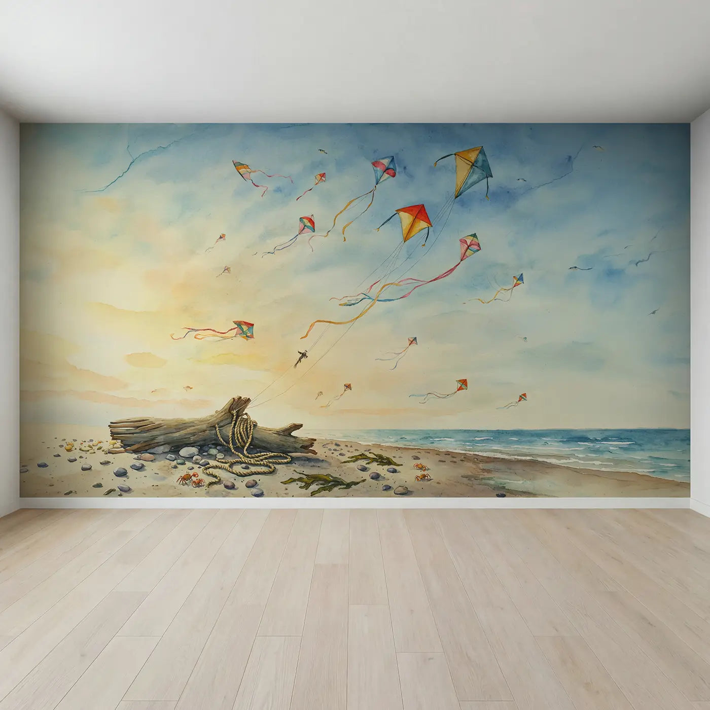 Full view of Kites Tangled Together Above Wallpaper Mural by Whimsy Tots