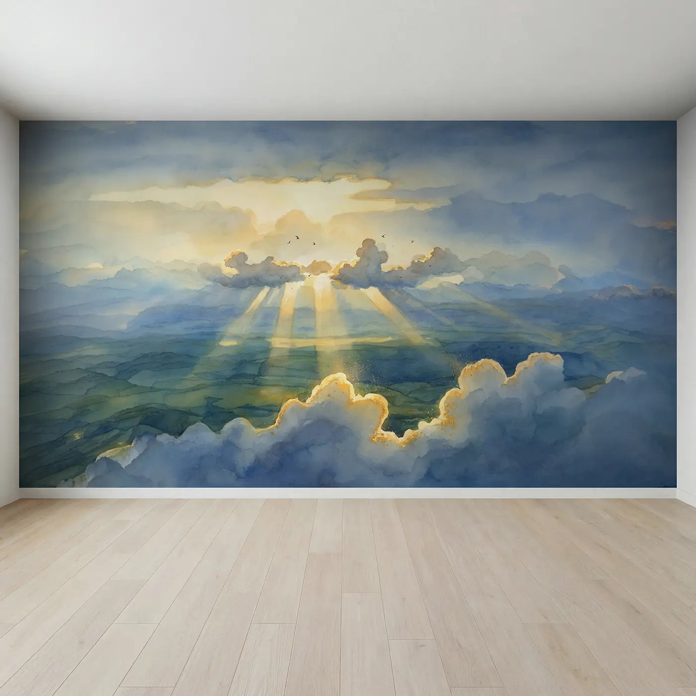 Full view of Morning God Rays Sky Wallpaper Mural by Whimsy Tots
