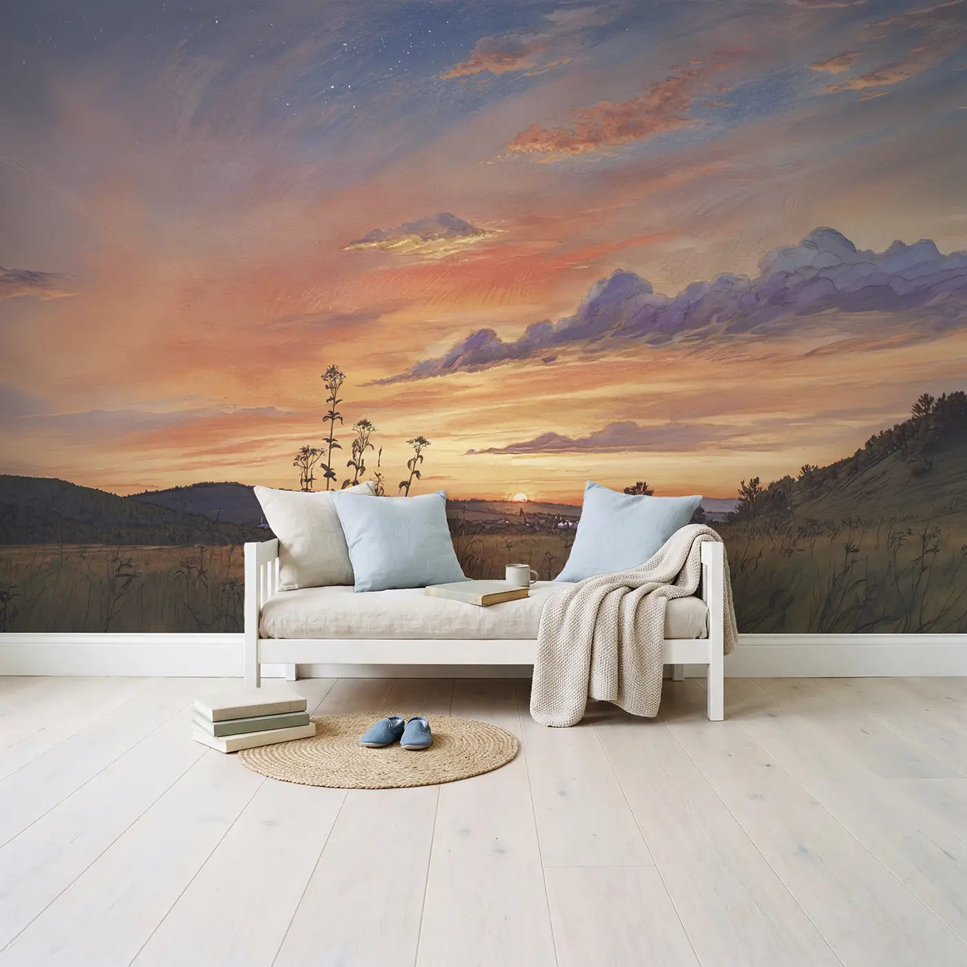 Volcanic Sunset Panorama Wallpaper Mural in playroom setting by Whimsy Tots