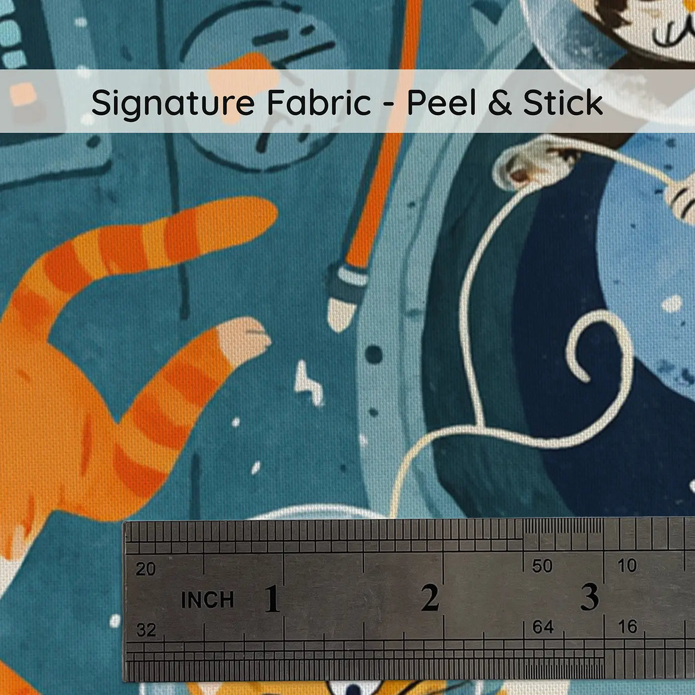 Fabric texture close-up of Astronaut Cats Space Station Wallpaper Mural by Whimsy Tots