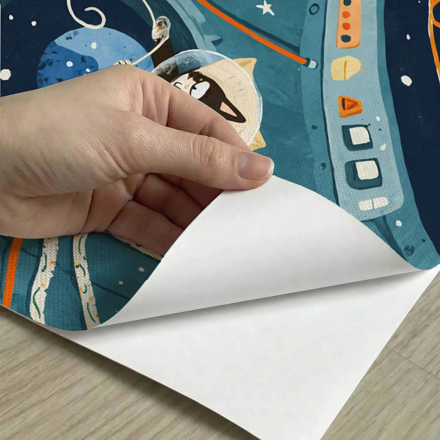Peel-and-stick detail of Astronaut Cats Space Station Wallpaper Mural by Whimsy Tots