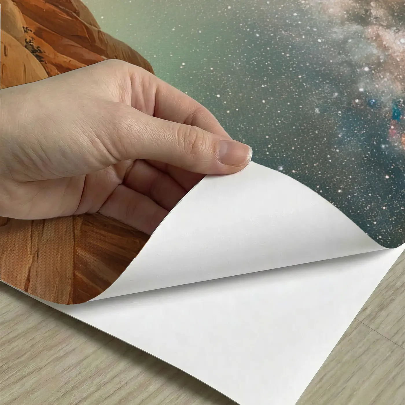 Peel-and-stick detail of Canyon Floor Stargazing Wallpaper Mural by Whimsy Tots
