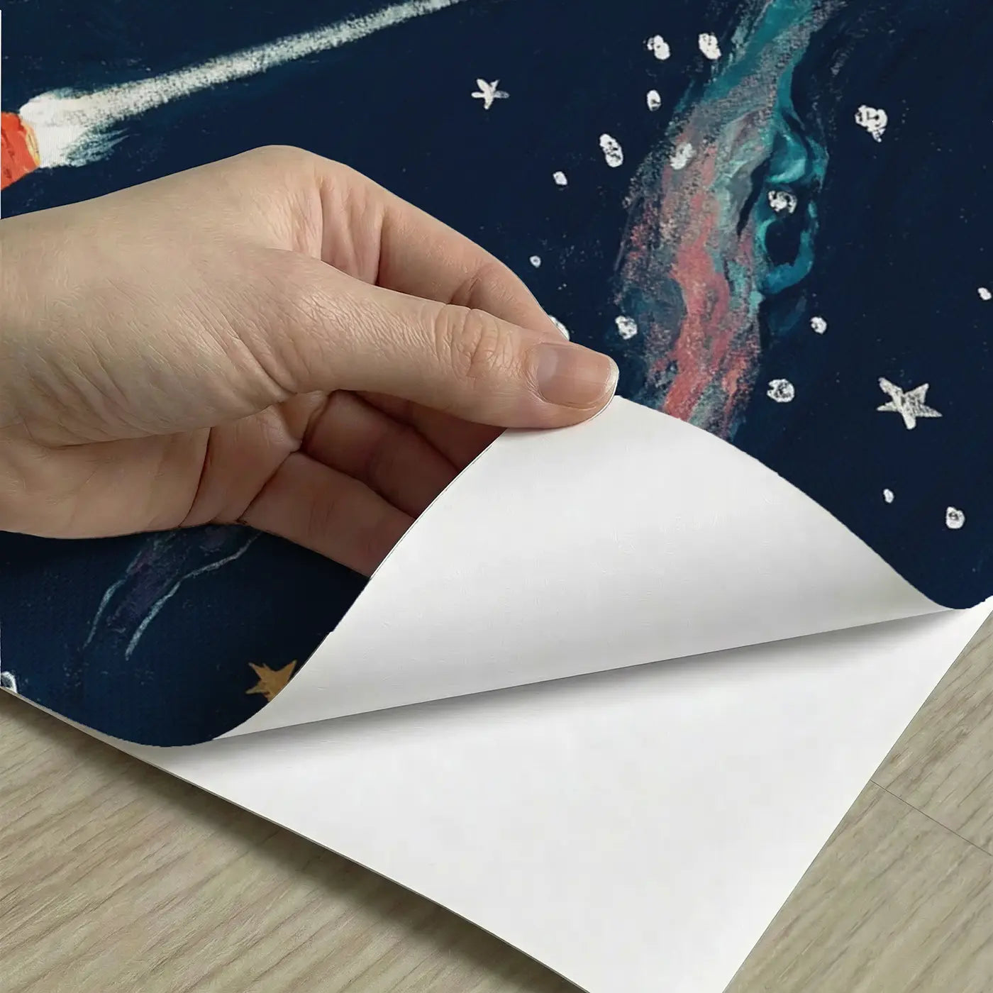 Peel-and-stick detail of Comet and Spacecraft Race Wallpaper Mural by Whimsy Tots