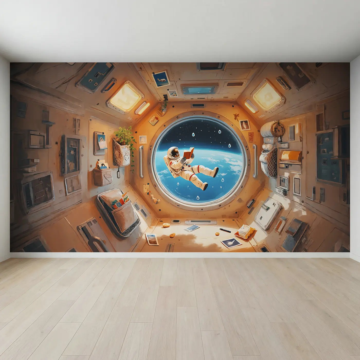 Full view of Reading Astronaut Station Wallpaper Mural by Whimsy Tots