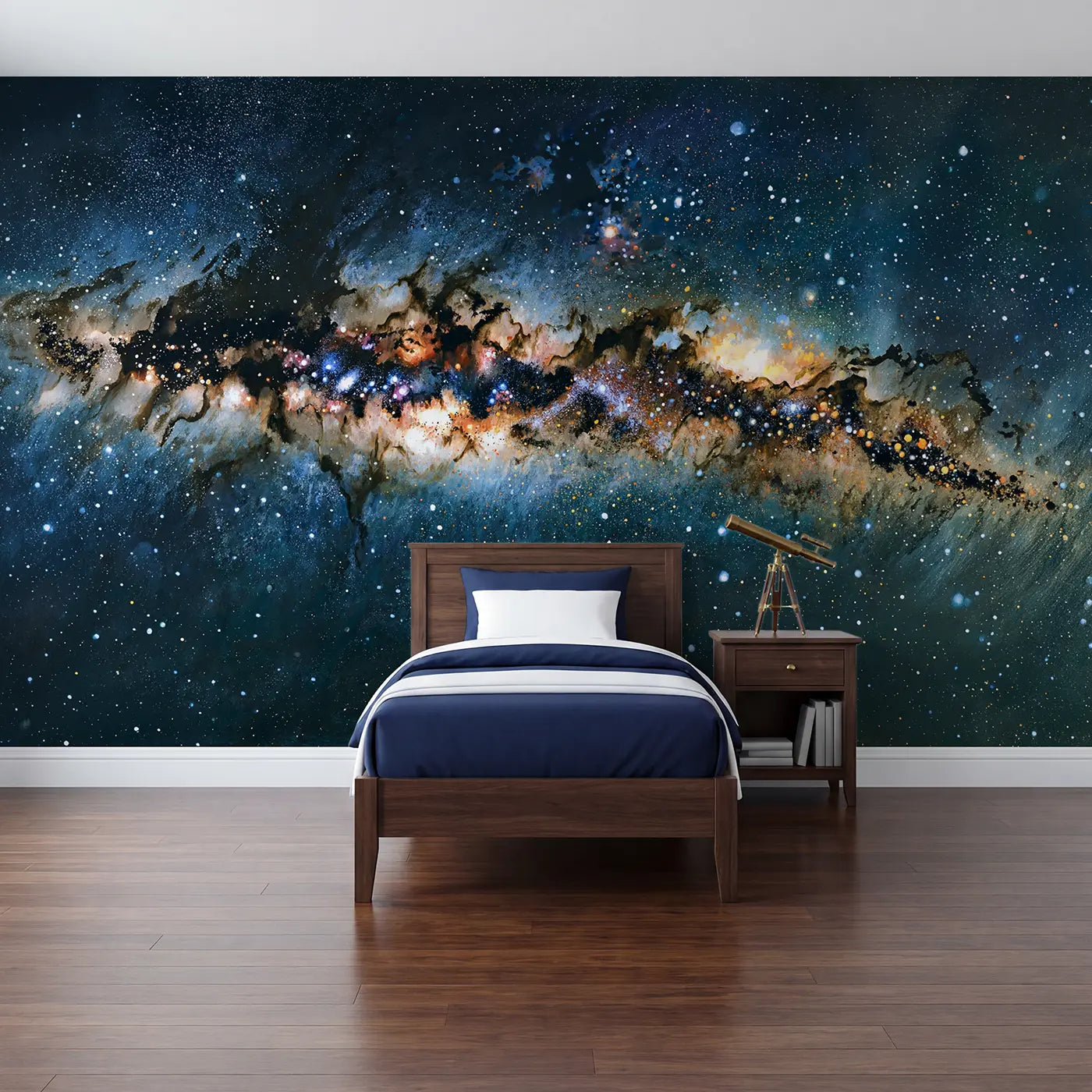 modern illustration cosmic dust lane Milky Way galaxy wallpaper mural for kids room by Whimsy Tots