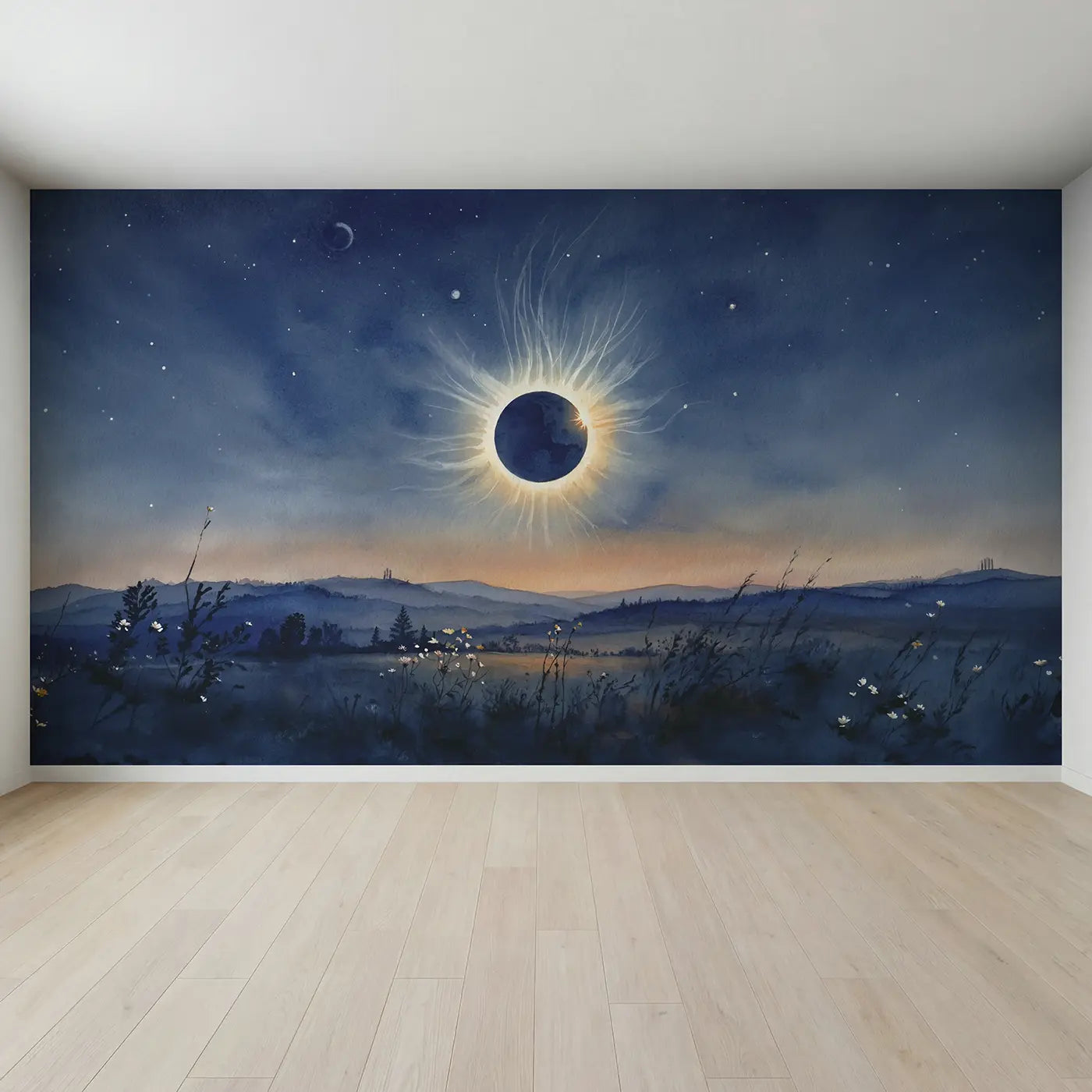 Full view of Solar Eclipse Panorama Wallpaper Mural by Whimsy Tots