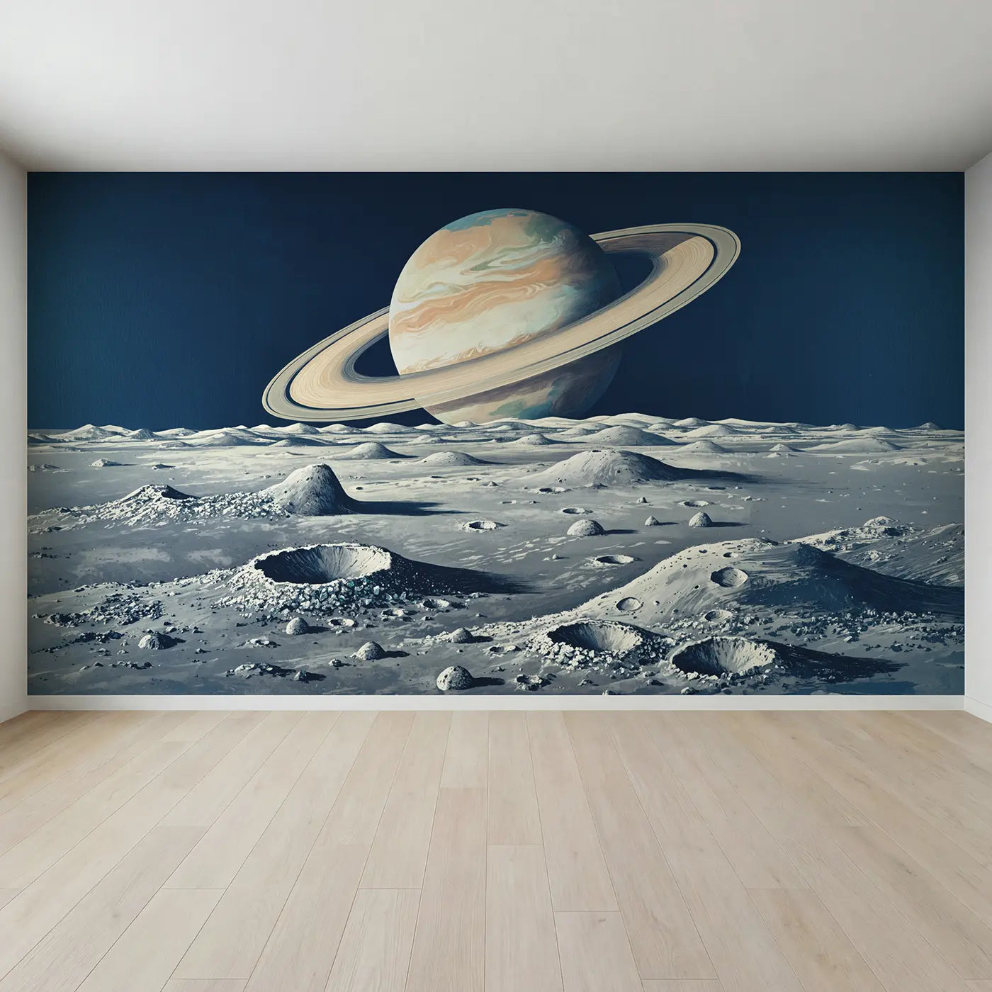 Full view of Ringed Planet Horizon Vista Wallpaper Mural by Whimsy Tots