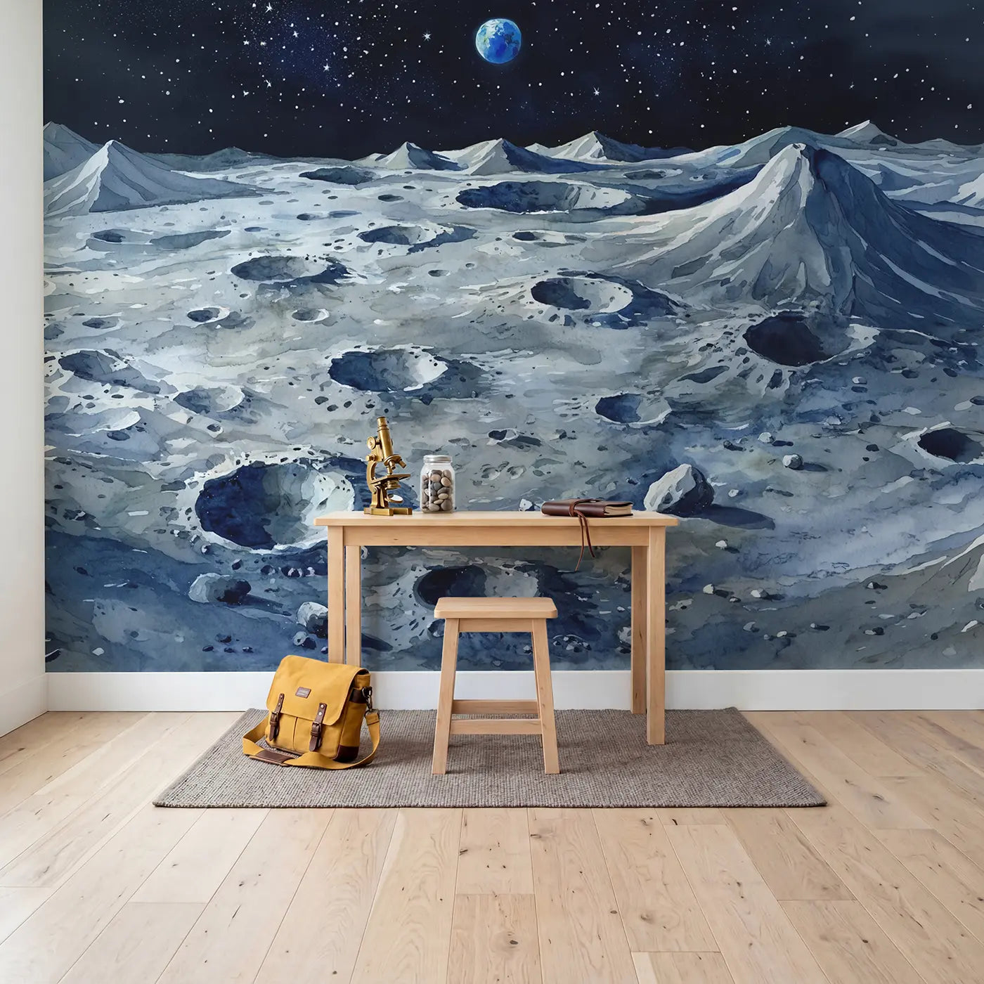 Lunar Landscape Panorama Wallpaper Mural in playroom setting by Whimsy Tots