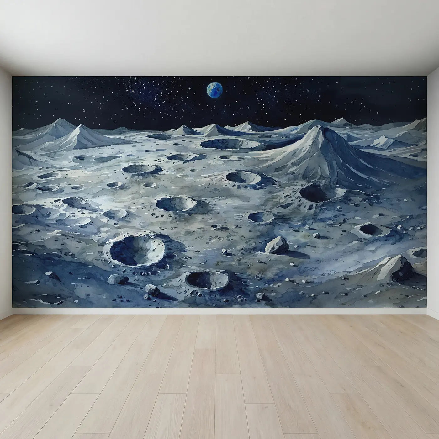 Full view of Lunar Landscape Panorama Wallpaper Mural by Whimsy Tots