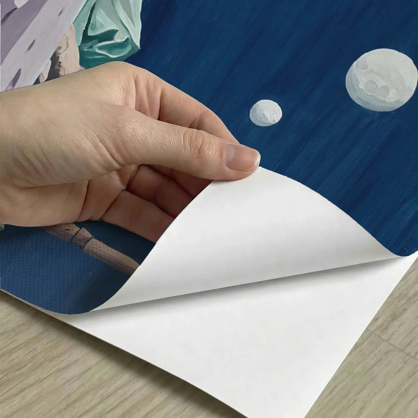 Peel-and-stick detail of Astronaut Robot Planet Duo Wallpaper Mural by Whimsy Tots