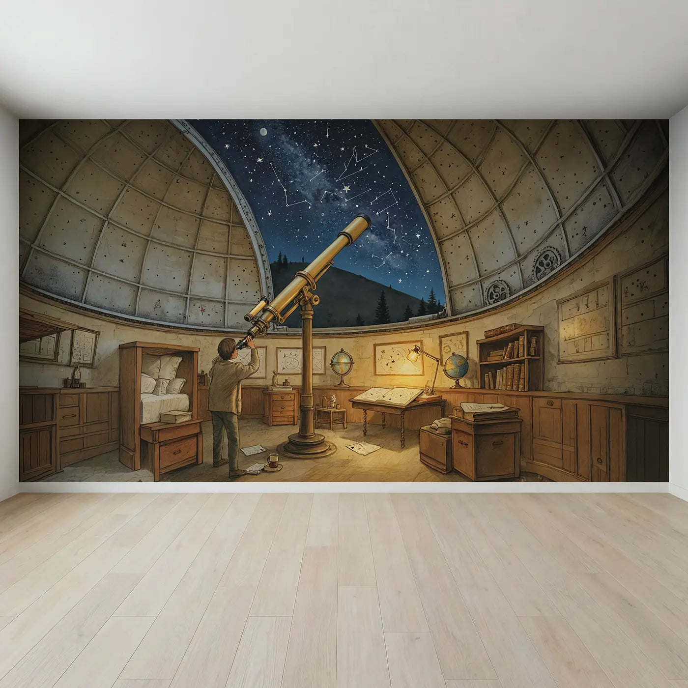 Full view of Stargazing Observatory Wallpaper Mural by Whimsy Tots