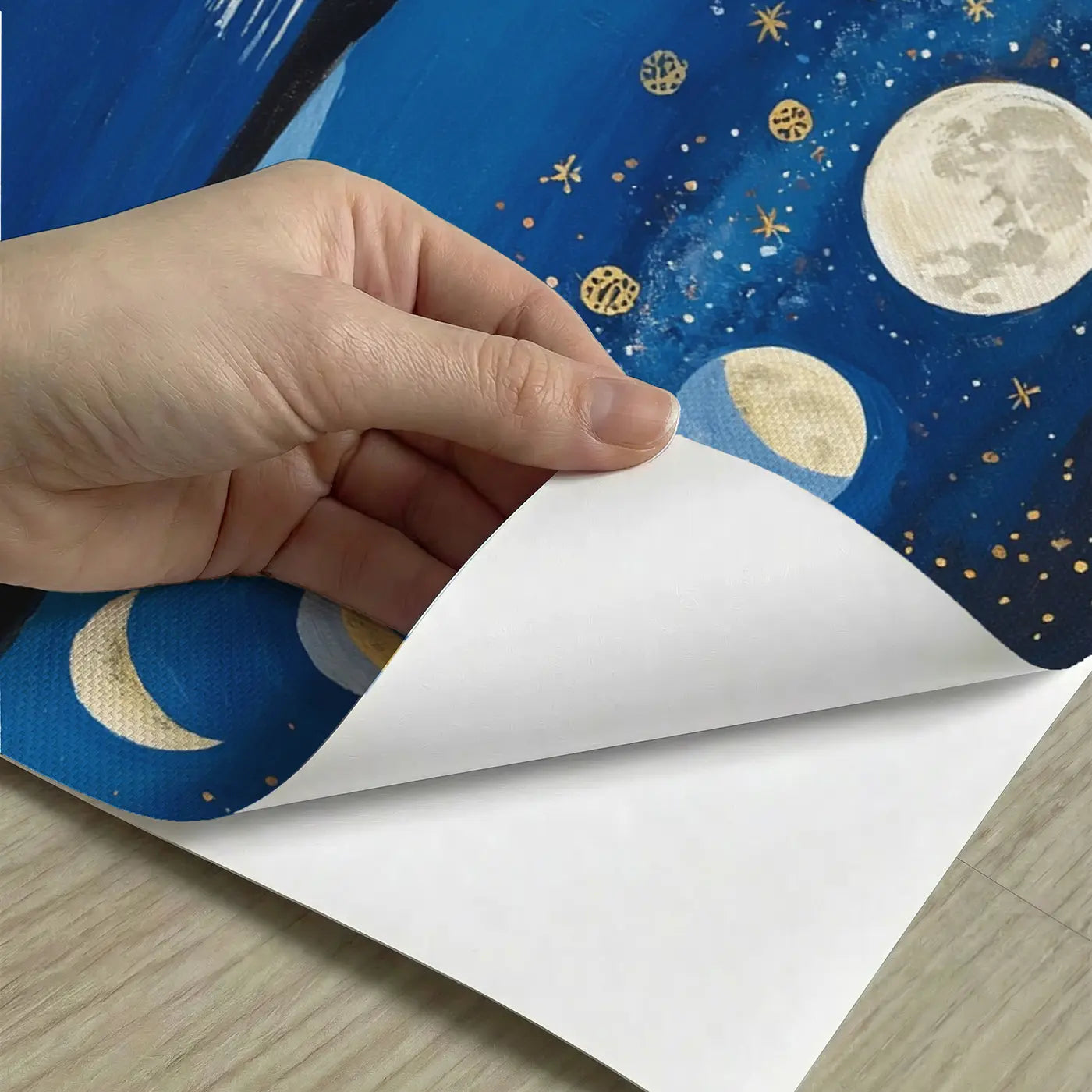 Peel-and-stick detail of Moon Phases Ocean Reflection Wallpaper Mural by Whimsy Tots