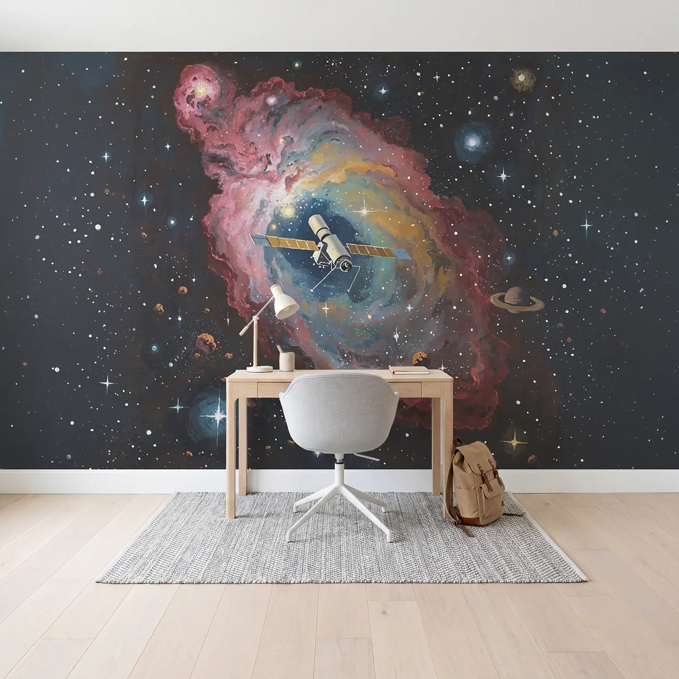 Nebula Space Telescope Wallpaper Mural in playroom setting by Whimsy Tots