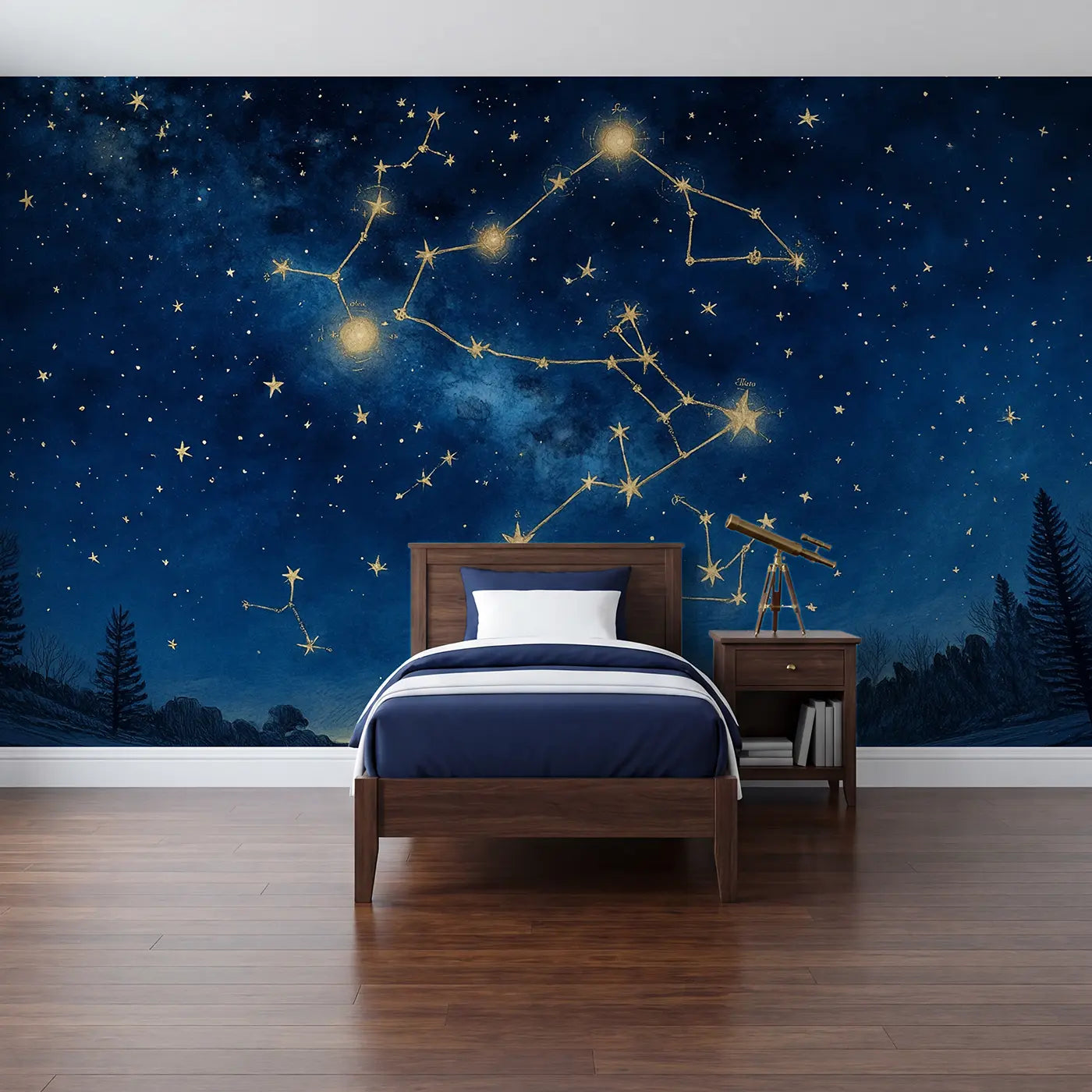 Storybook zodiac constellation star map wallpaper mural for kids room by Whimsy Tots