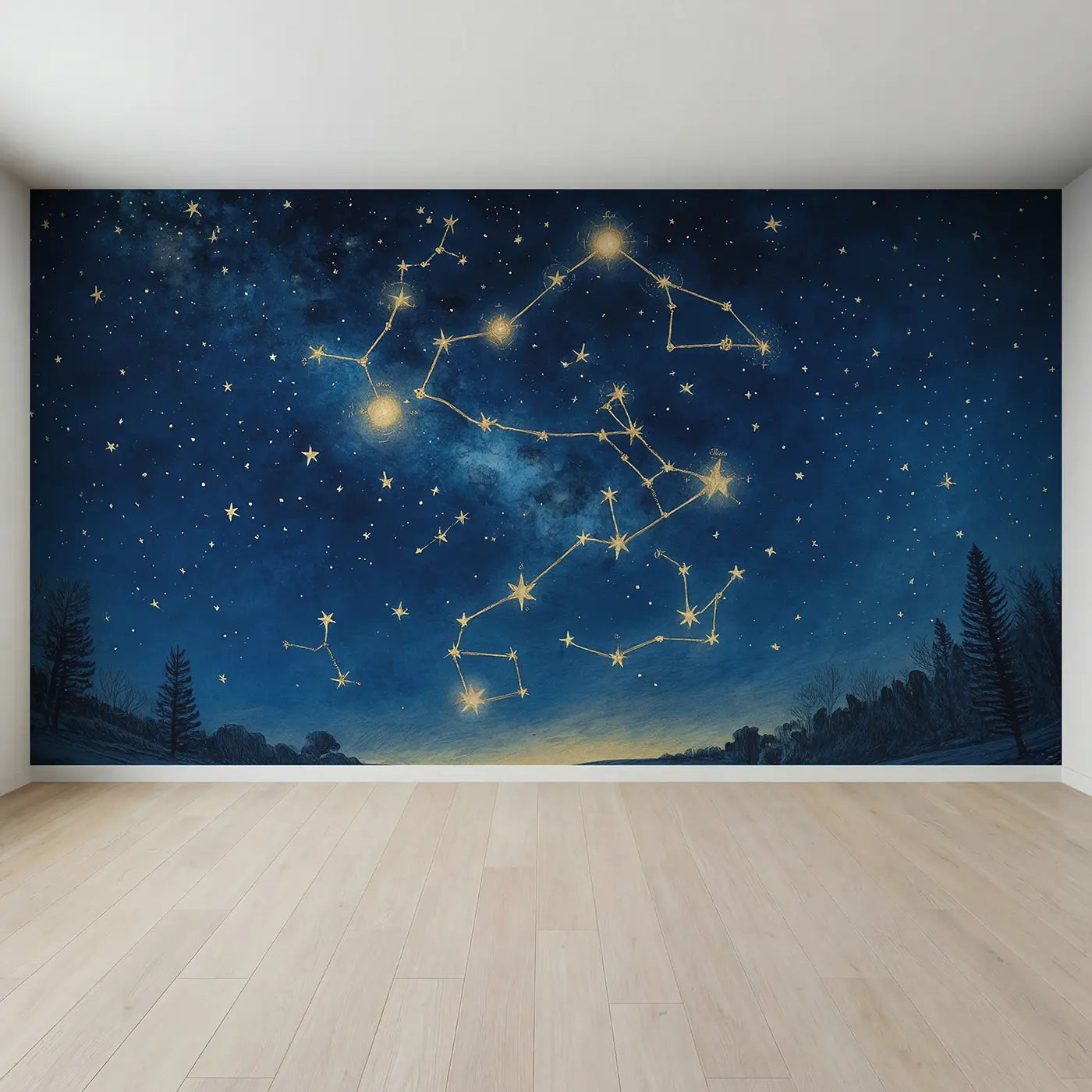 Full view of Zodiac Star Map Wallpaper Mural by Whimsy Tots
