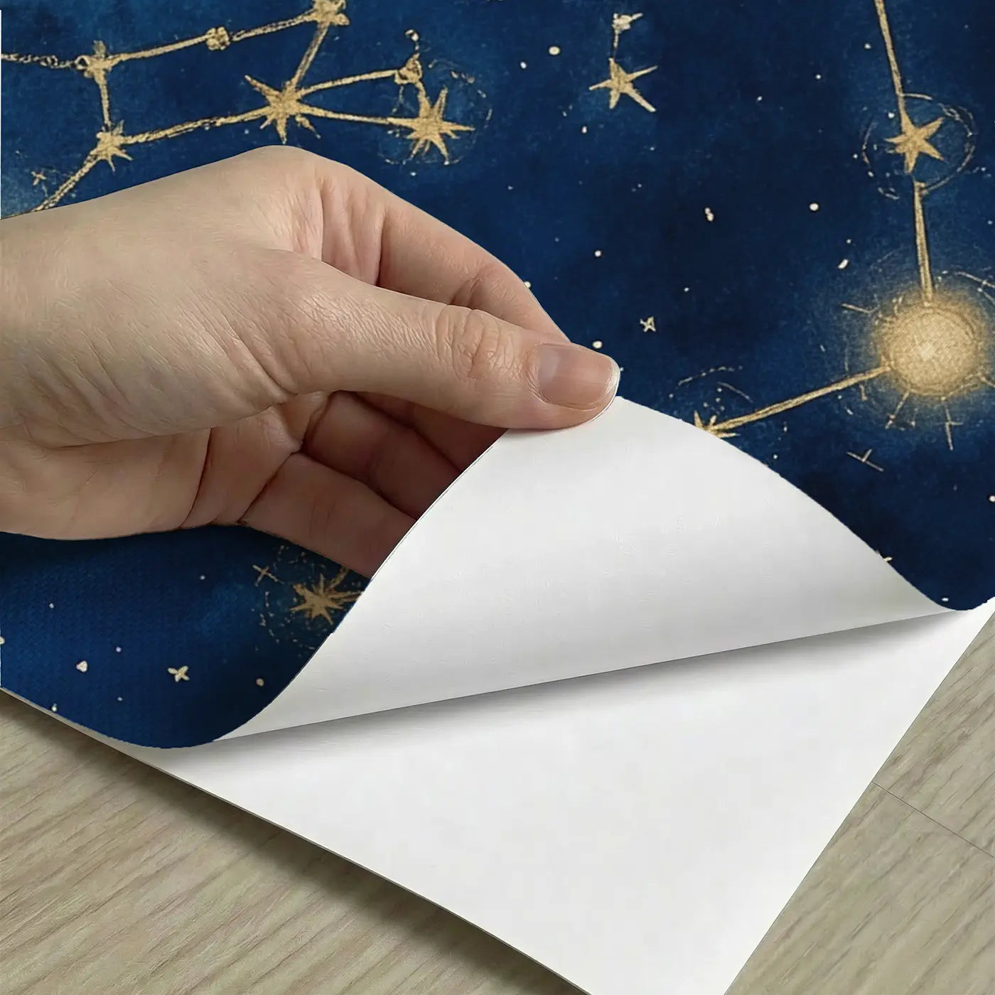 Peel-and-stick detail of Zodiac Star Map Wallpaper Mural by Whimsy Tots