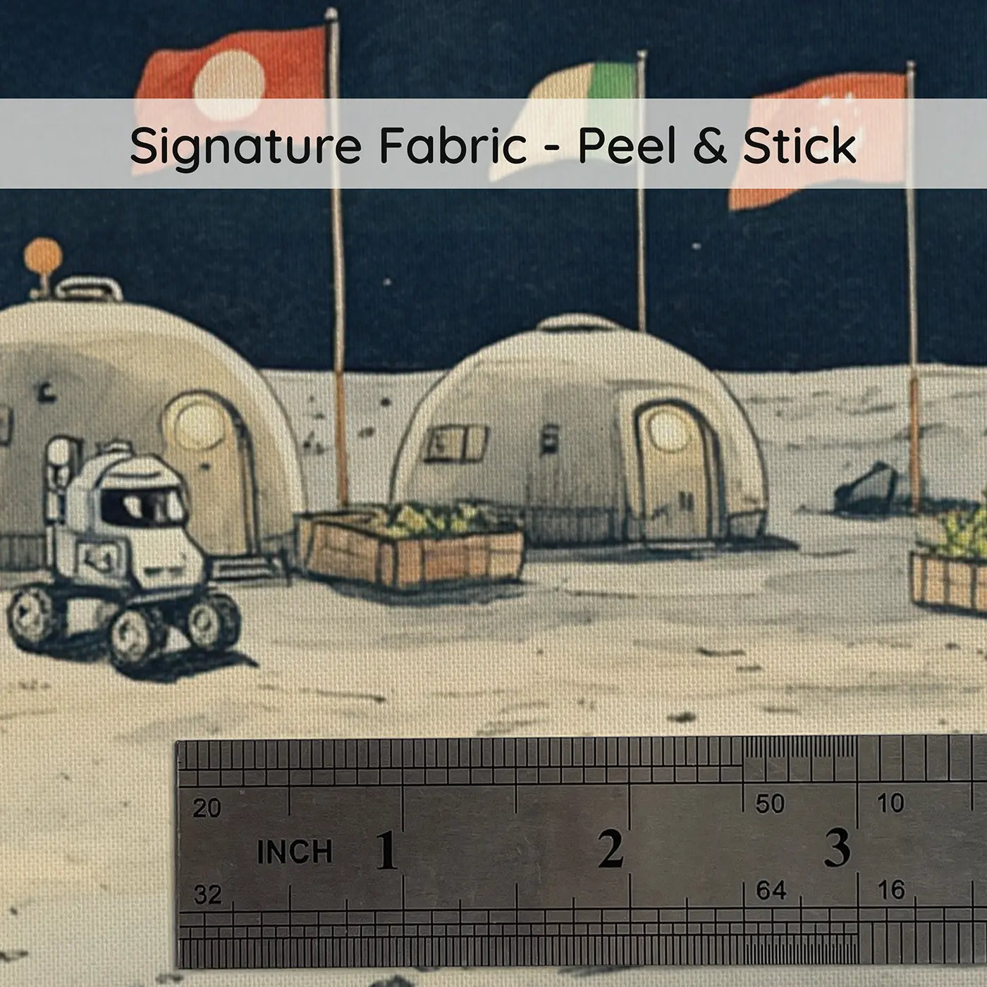 Fabric texture close-up of Moon Base Flags Wallpaper Mural by Whimsy Tots