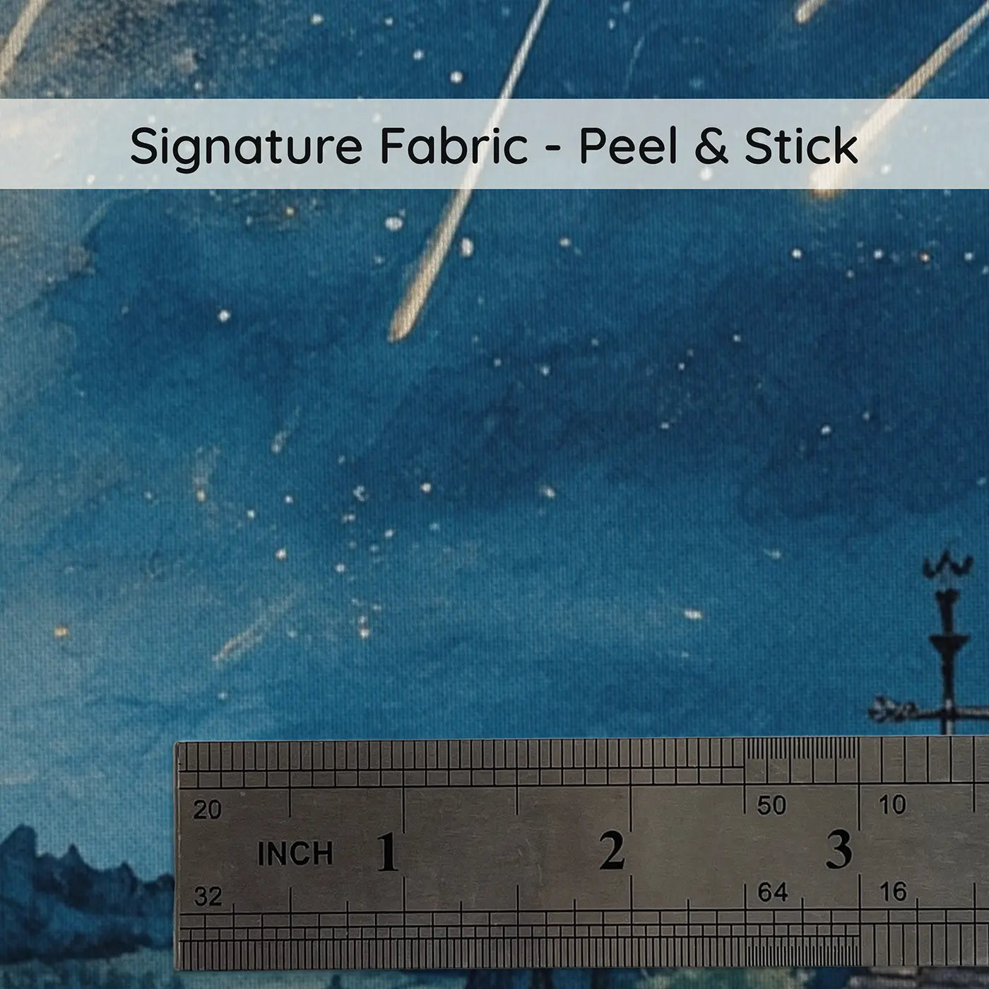 Fabric texture close-up of Meteor Shower Sleeping Village Wallpaper Mural by Whimsy Tots