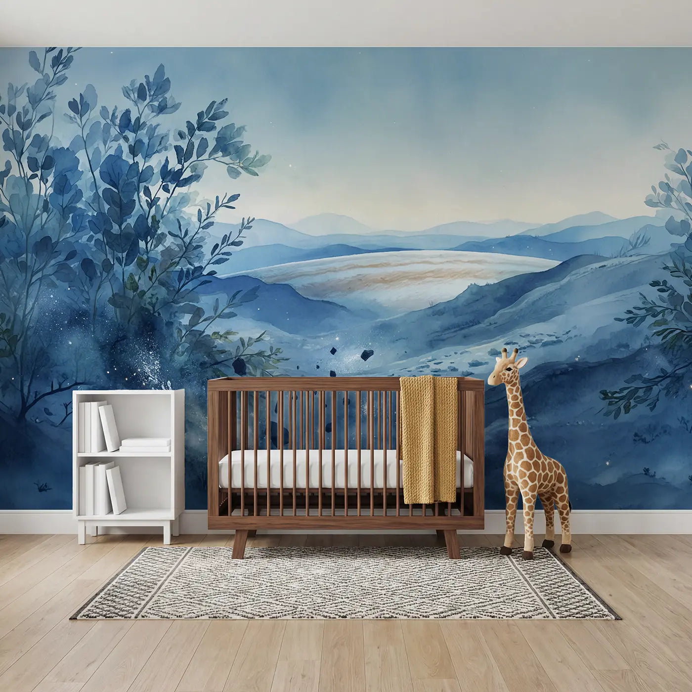 watercolor ice moon Jupiter space wallpaper mural for nursery by Whimsy Tots