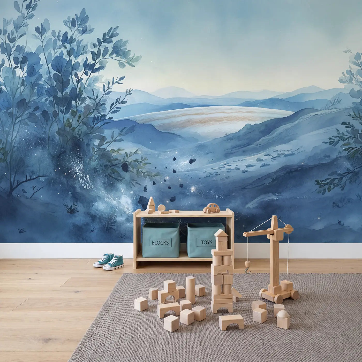 Ice Moon Surface Jupiter Wallpaper Mural in playroom setting by Whimsy Tots