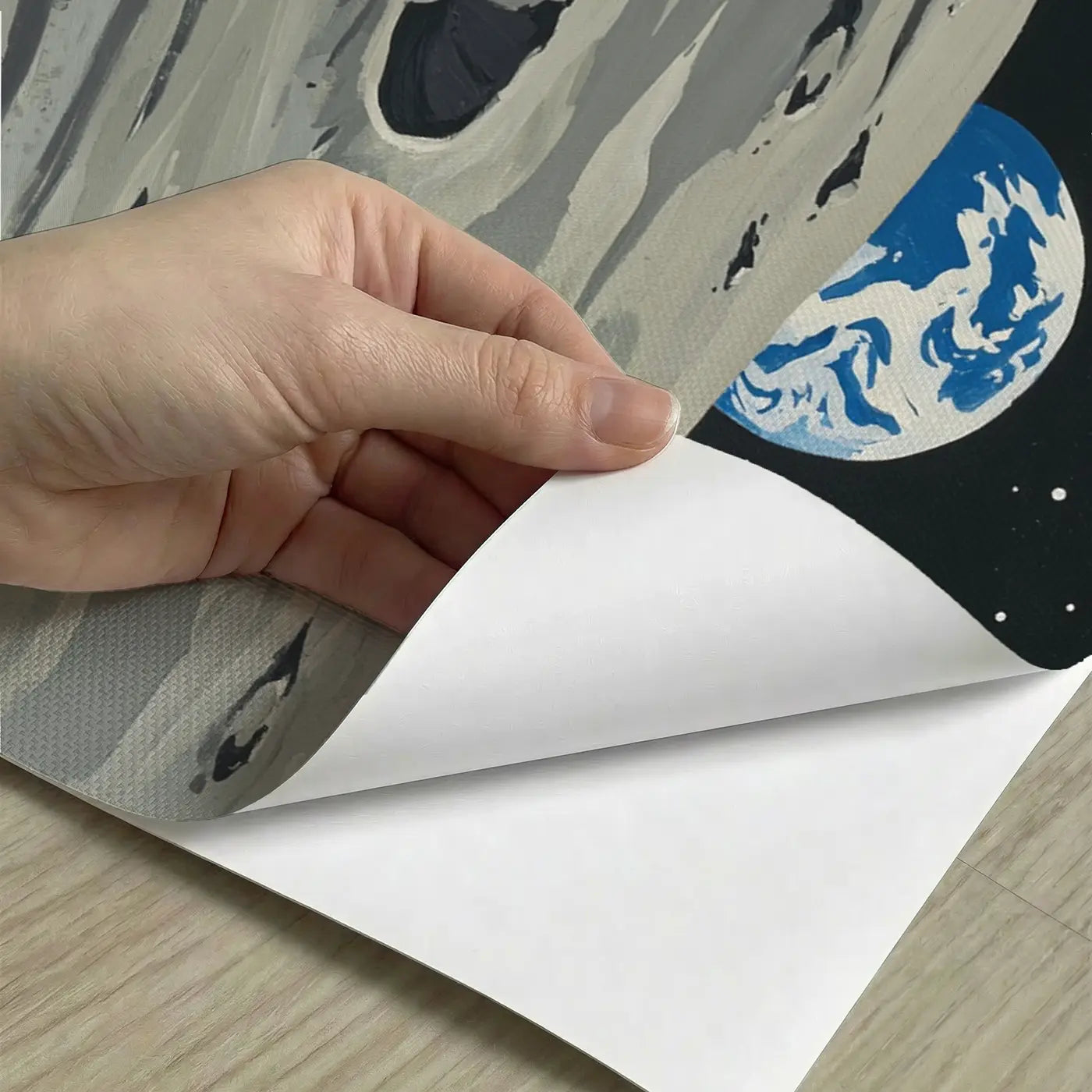 Peel-and-stick detail of Earthrise from Moon Surface Wallpaper Mural by Whimsy Tots