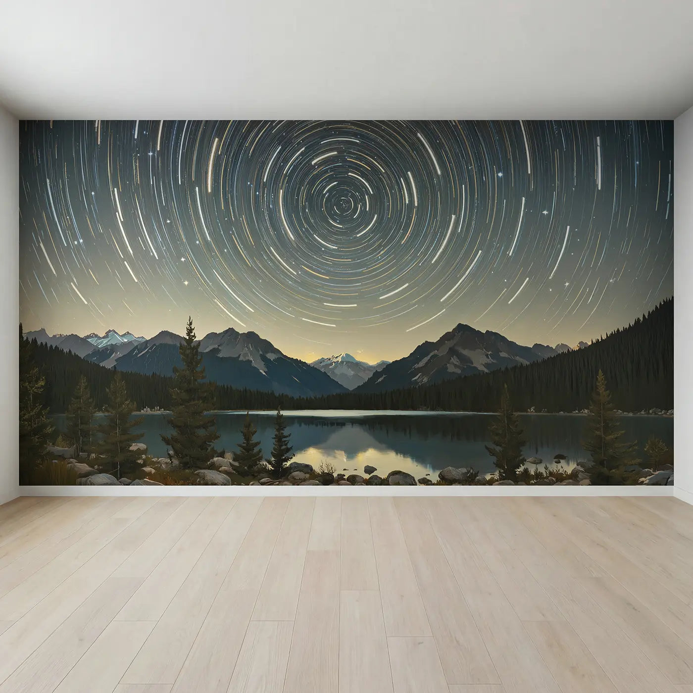 Full view of Mountain Star Trail Night Wallpaper Mural by Whimsy Tots
