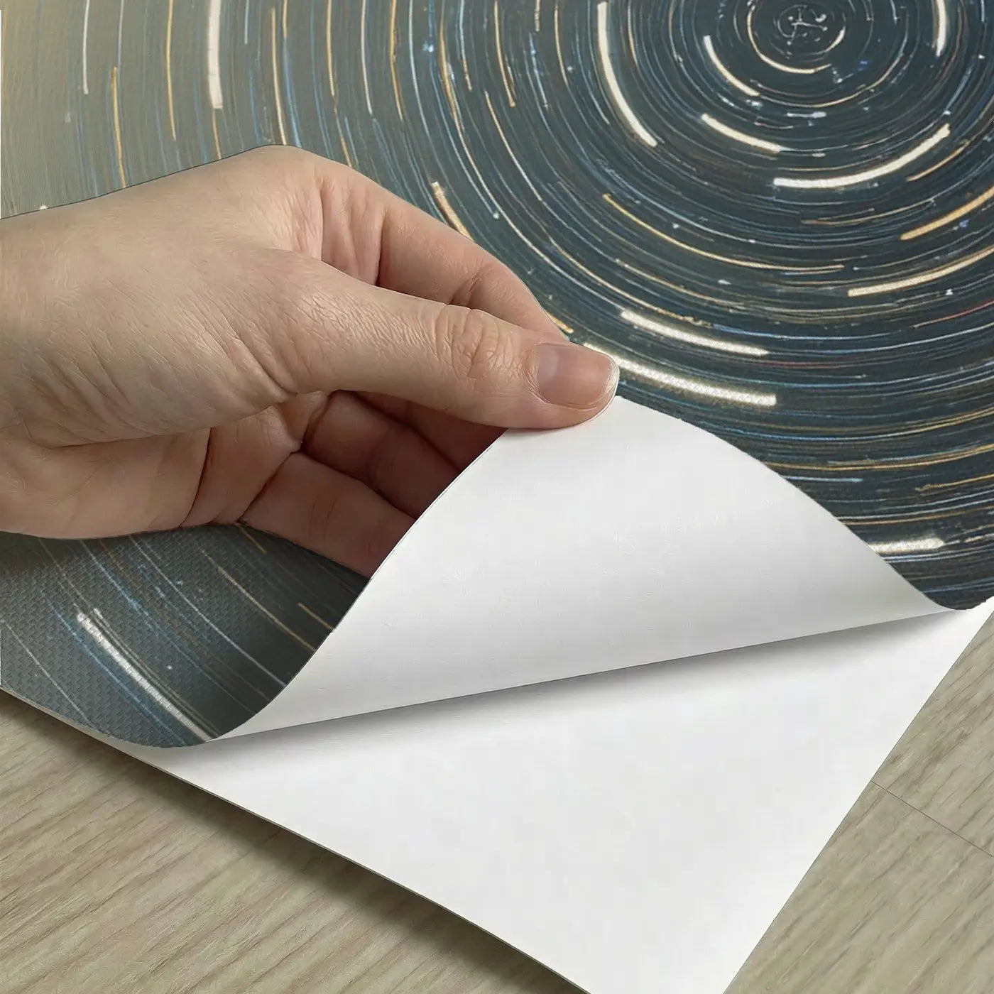 Peel-and-stick detail of Mountain Star Trail Night Wallpaper Mural by Whimsy Tots