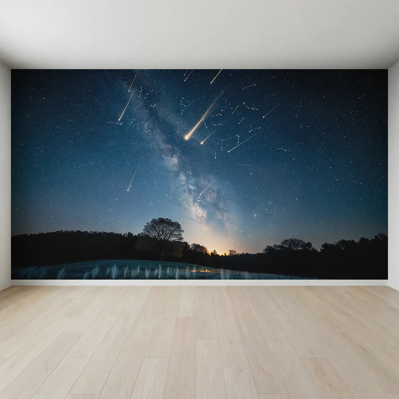 Full view of Night Sky Shooting Star Trails Wallpaper Mural by Whimsy Tots