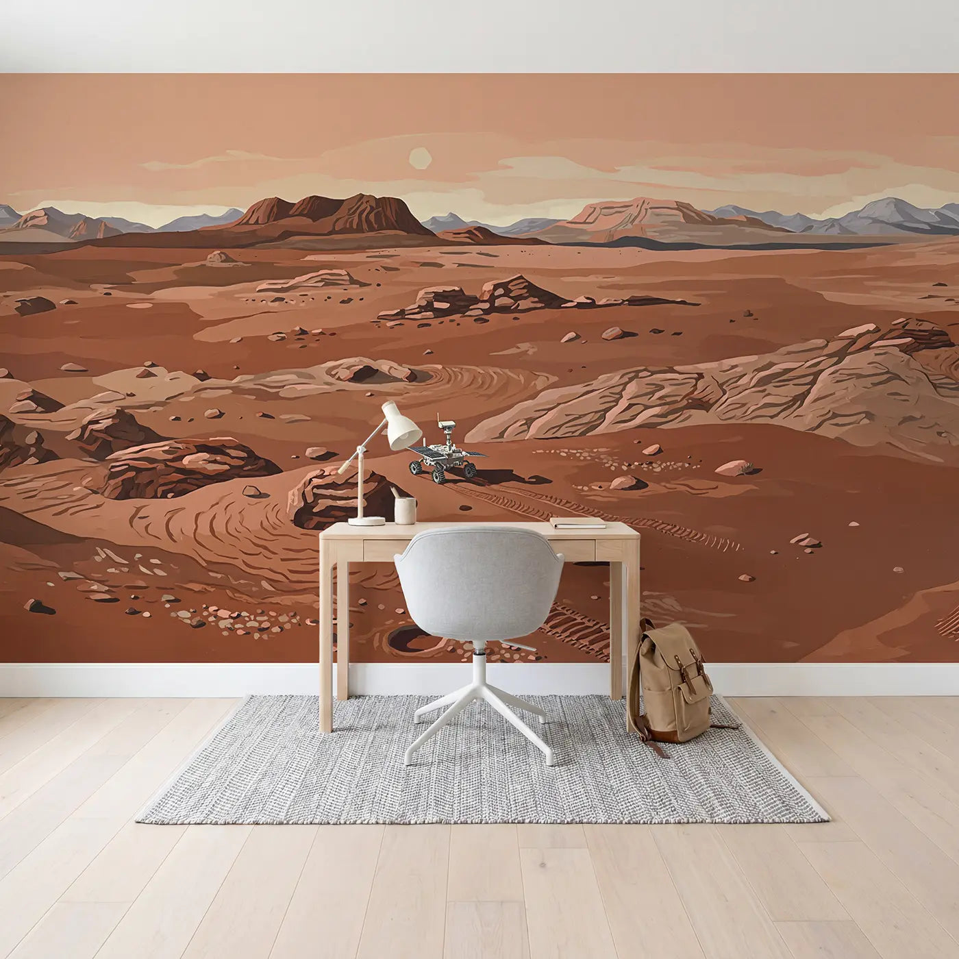 Mars Rover Red Planet Landscape Wallpaper Mural in playroom setting by Whimsy Tots