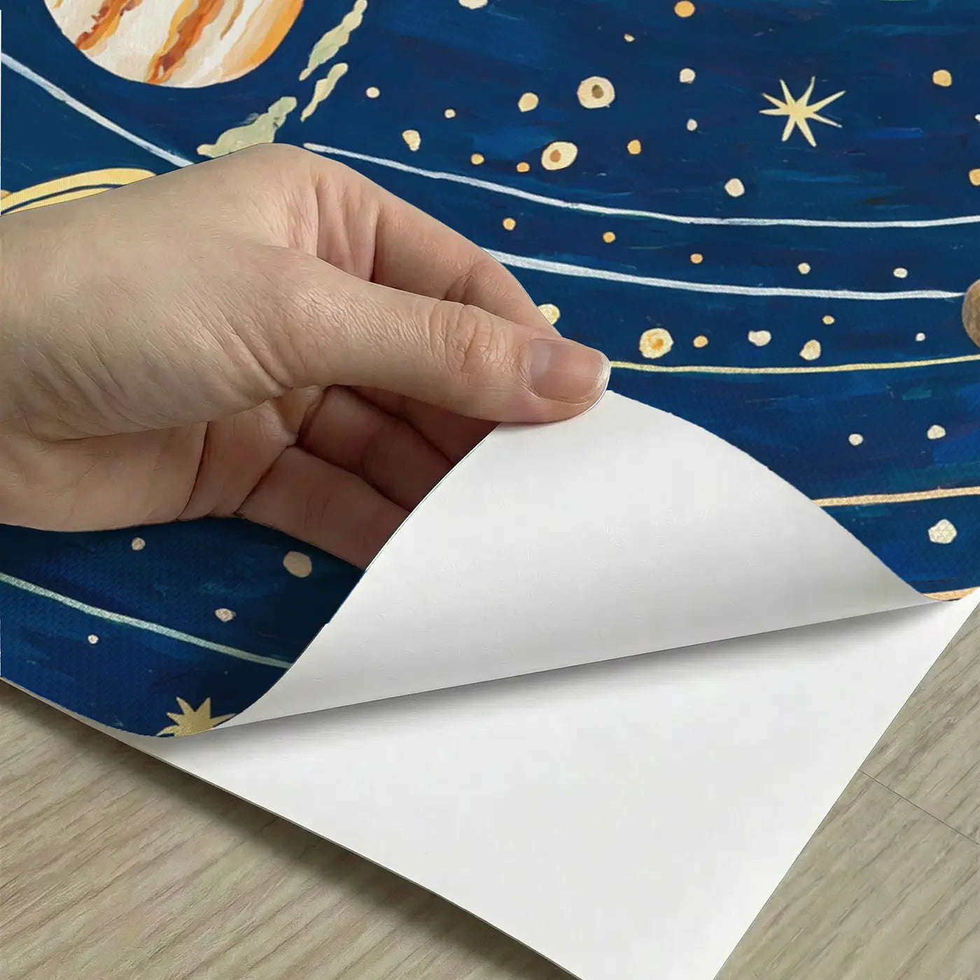 Peel-and-stick detail of Solar System Orbit Map Wallpaper Mural by Whimsy Tots