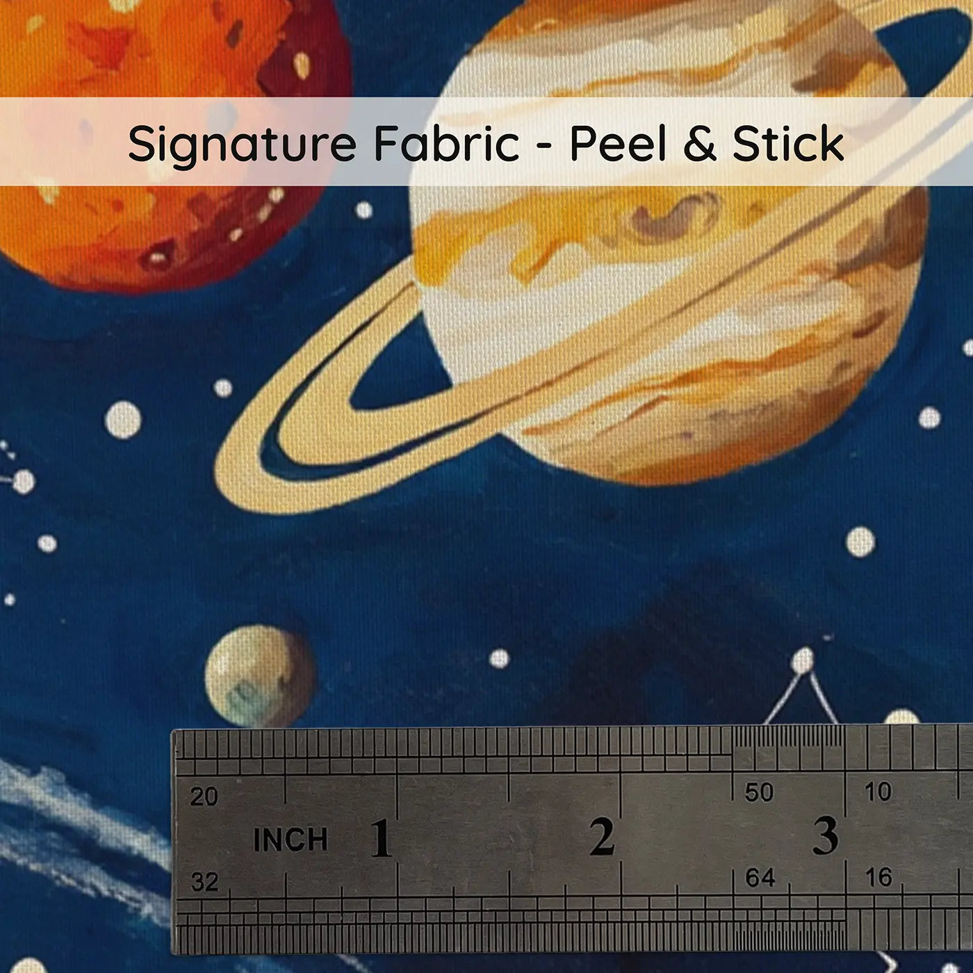 Fabric texture close-up of Solar System Planet Parade Wallpaper Mural by Whimsy Tots