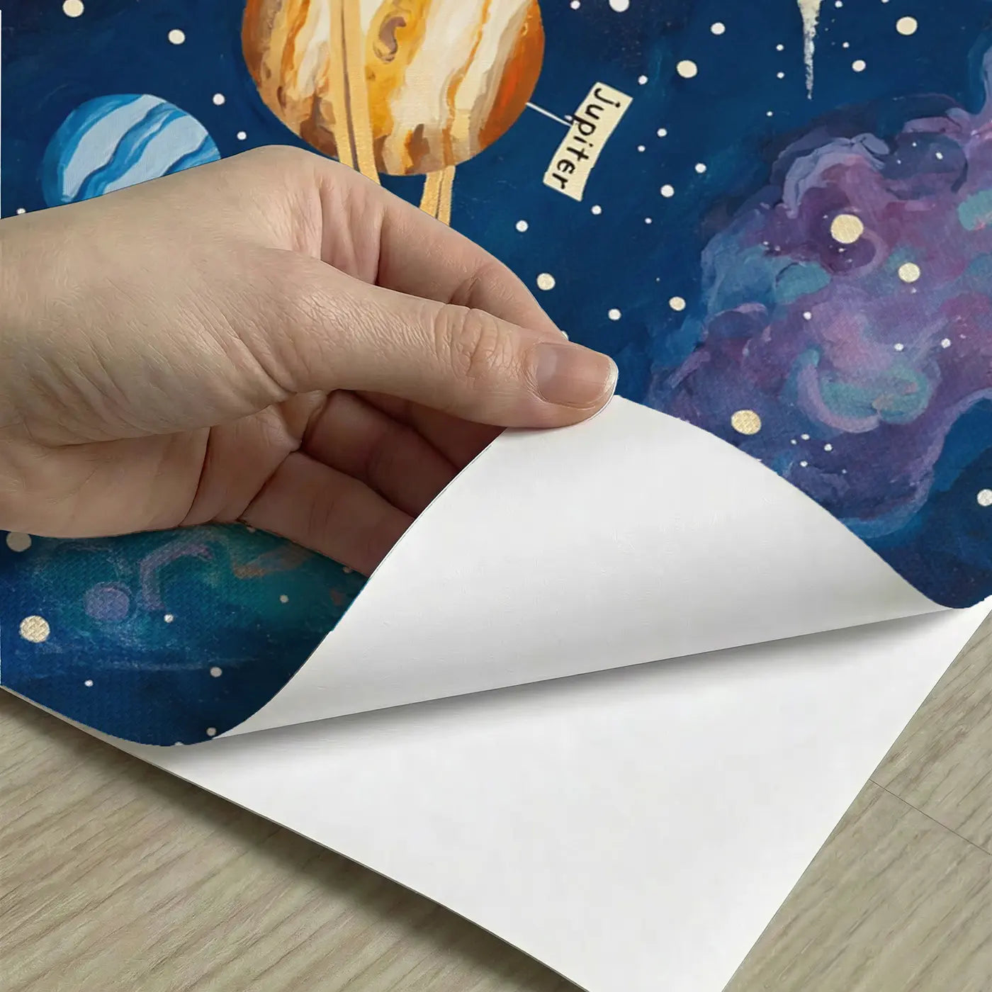 Peel-and-stick detail of Solar System Planet Parade Wallpaper Mural by Whimsy Tots