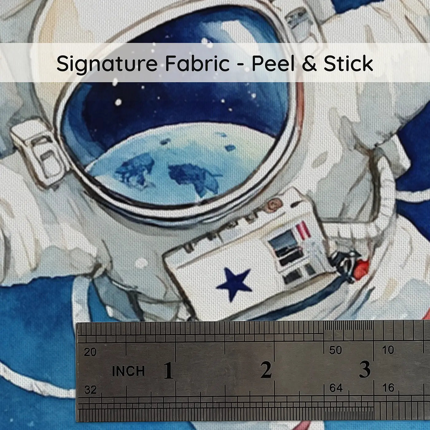 Fabric texture close-up of Little Astronaut Earth Orbit Wallpaper Mural by Whimsy Tots