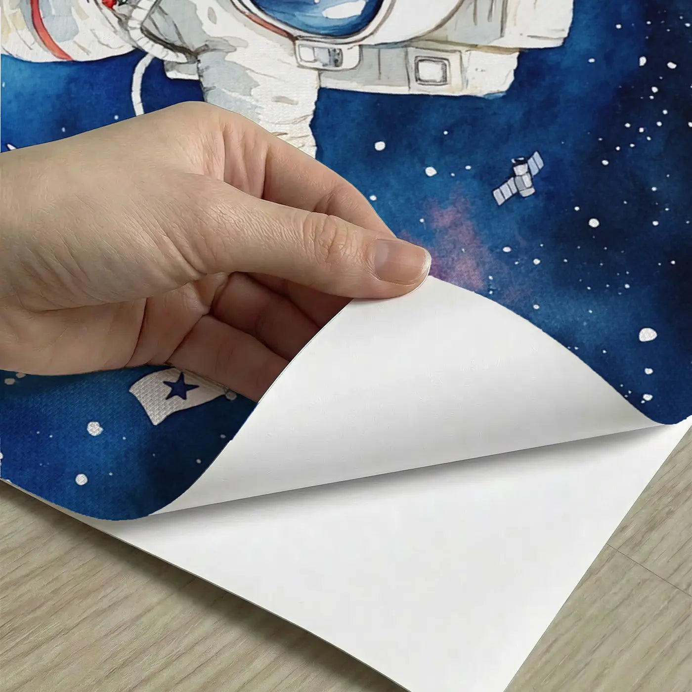 Peel-and-stick detail of Little Astronaut Earth Orbit Wallpaper Mural by Whimsy Tots