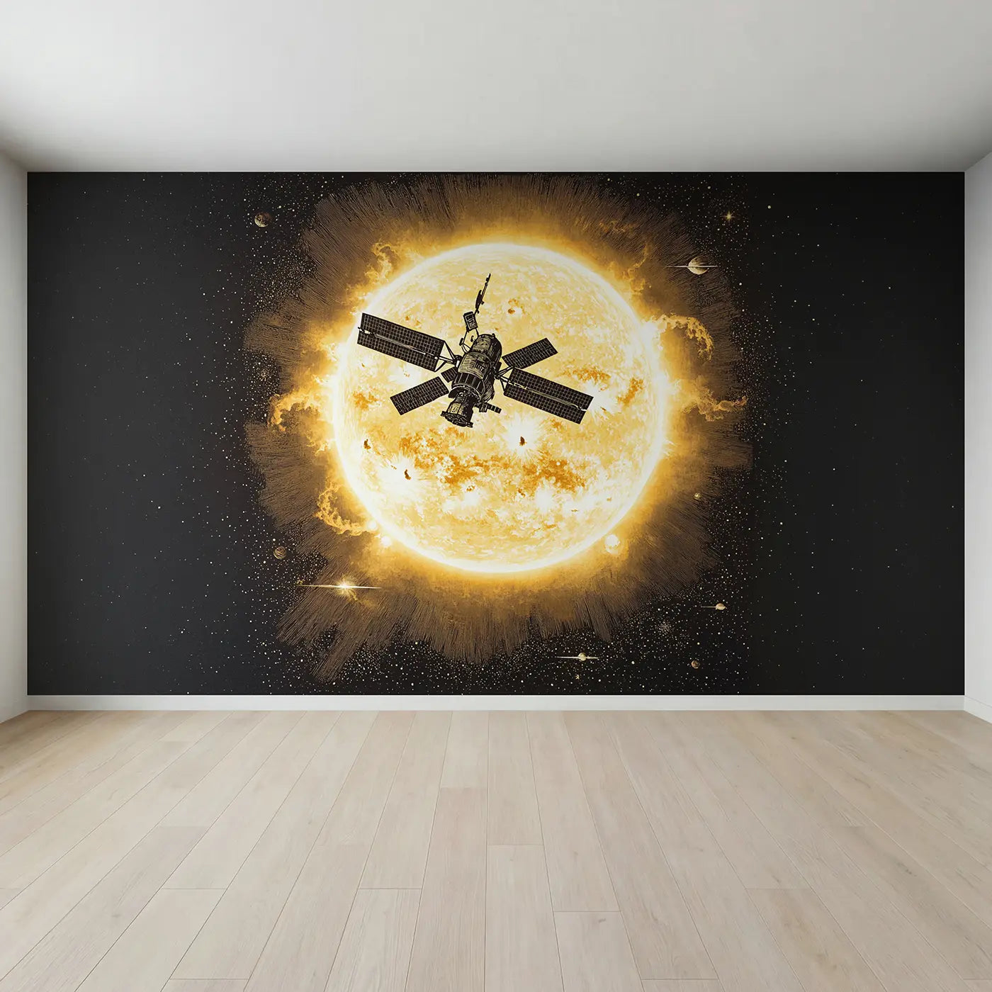Full view of Space Station Sun Transit Wallpaper Mural by Whimsy Tots