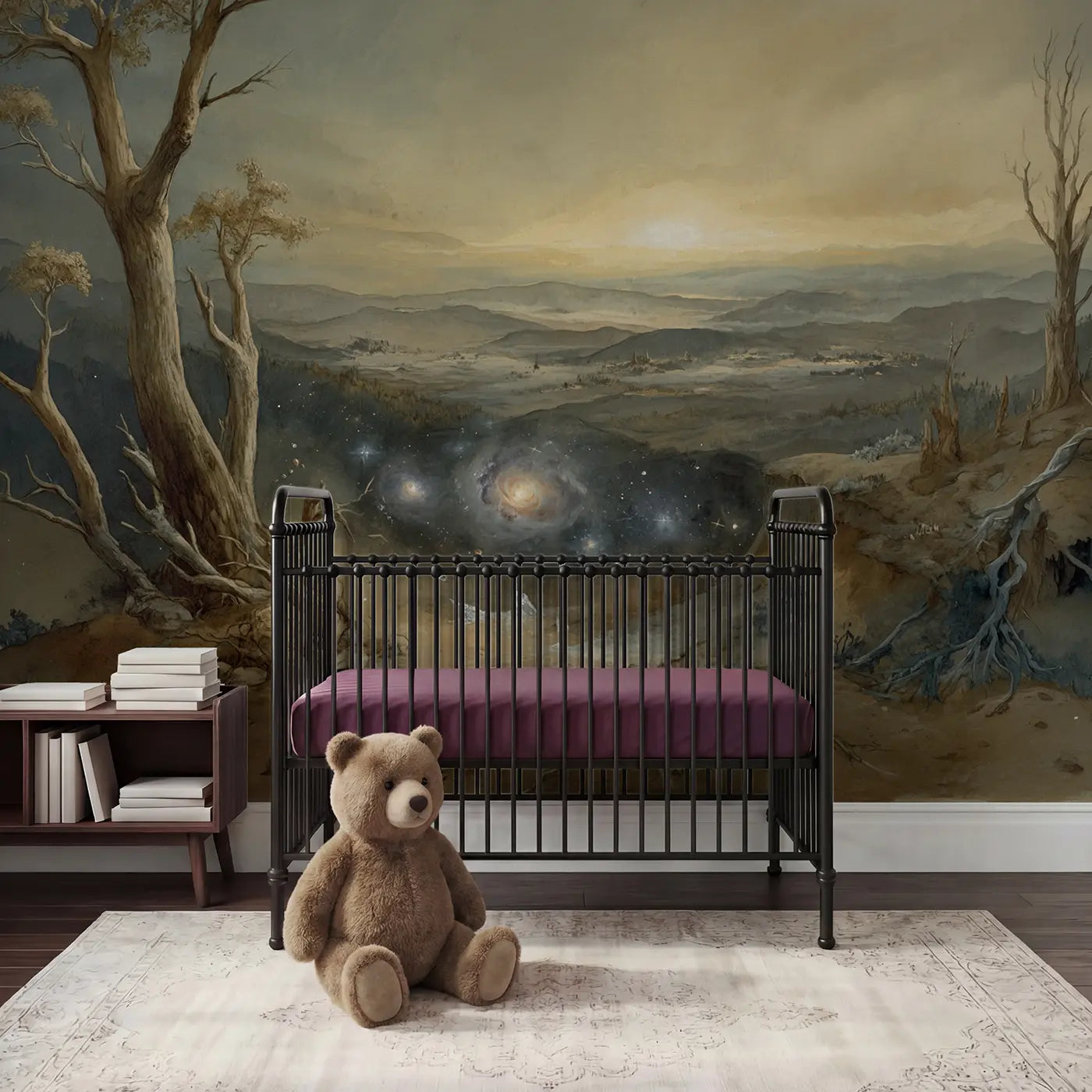 Storybook planetary nebula ring deep space wallpaper mural for nursery by Whimsy Tots