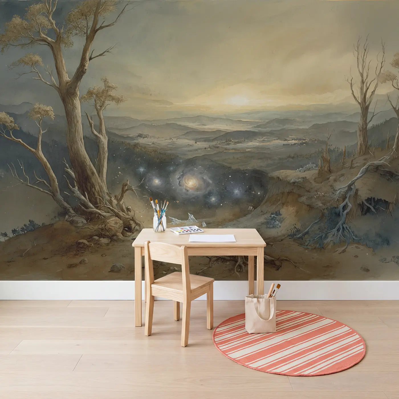 Planetary Nebula Ring Structure Wallpaper Mural in playroom setting by Whimsy Tots
