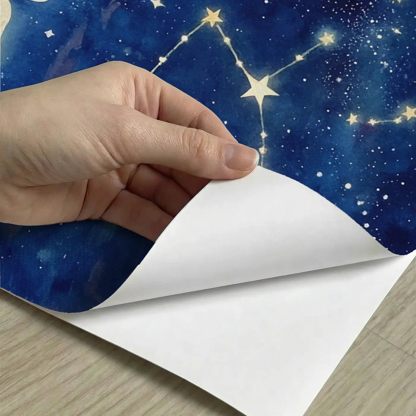 Peel-and-stick detail of Living Constellation Night Sky Wallpaper Mural by Whimsy Tots