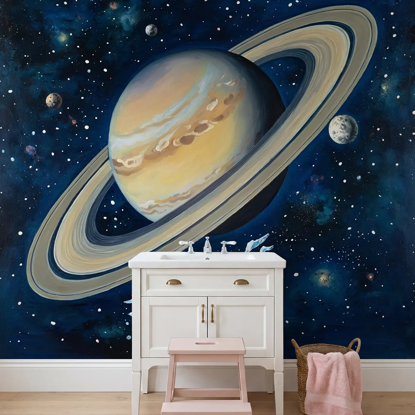 Saturn Ring Detail Wallpaper Mural in playroom setting by Whimsy Tots