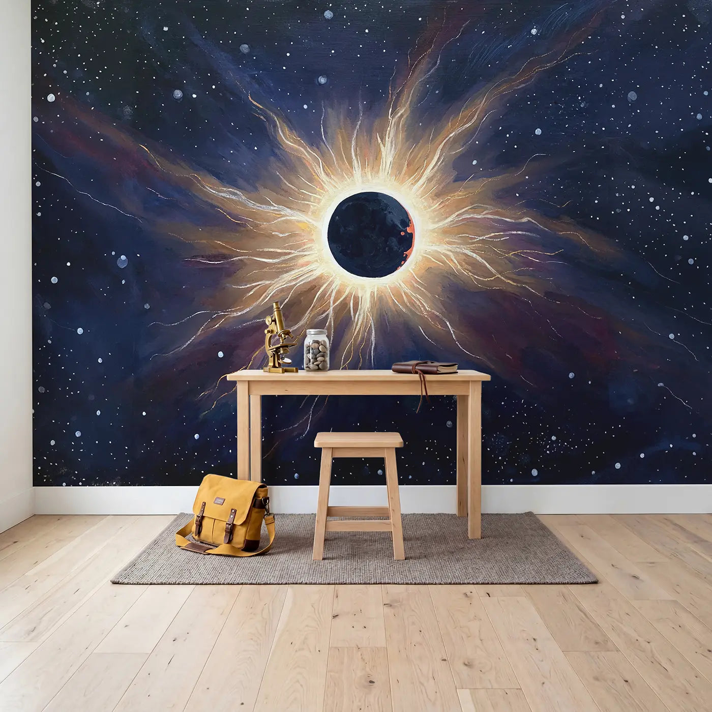 Total Eclipse Sun Corona Wallpaper Mural in playroom setting by Whimsy Tots